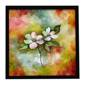 Virginia American Dogwood in Watercolor Framed Metal Print Bathroom, Kitchen, Office, Home Decor Wall Art Ready to Hang, Square, 8X8