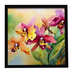 Orchids in Watercolor Framed Metal Print Bathroom, Kitchen, Office, Home Decor Wall Art Ready to Hang, Square, 8X8