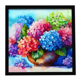 Hydrangeas in Watercolor Framed Metal Print Bathroom, Kitchen, Office, Home Decor Wall Art Ready to Hang, Square, 8X8