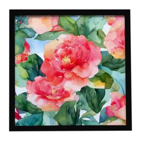 Alabama Camellia in Watercolor Framed Metal Print Bathroom, Kitchen, Office, Home Decor Wall Art Ready to Hang, Square, 8X8