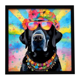 Black Labrador Hippie Dawg Framed Metal Print Bathroom, Kitchen, Office, Home Decor Wall Art Ready to Hang, Square, 8X8