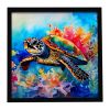 Loggerhead Sea Turtle Framed Metal Print Bathroom, Kitchen, Office, Home Decor Wall Art Ready to Hang, Square, 8X8