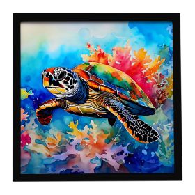 Loggerhead Sea Turtle Framed Metal Print Bathroom, Kitchen, Office, Home Decor Wall Art Ready to Hang, Square, 8X8