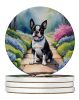 Boston Terrier Spring Path Large Sandstone Coasters Pack of 4 Absorbent Round Coasters Decor Gifts for Men or Women, 4 in, Multicolor