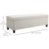 Rectangular Entry Bench, Tufted Upholstered Linen Fabric Wood Feet Storage Ottoman Bench, Beige