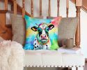 NEW Hippie Animal Cow Throw Pillow Machine Washable, Indoor Outdoor Decorative Pillow for Couch, Bed or Patio, 14Hx14W