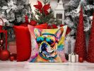 French Bulldog Hippie Dawg Throw Pillow Machine Washable, Indoor Outdoor Decorative Pillow for Couch, Bed or Patio, 14Hx14W