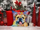English Bulldog Hippie Dawg Throw Pillow Machine Washable, Indoor Outdoor Decorative Pillow for Couch, Bed or Patio, 14Hx14W