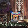 Bernese Mountain Dog Hippie Dawg Throw Pillow Machine Washable, Indoor Outdoor Decorative Pillow for Couch, Bed or Patio, 14Hx14W