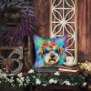 Schnauzer Hippie Dawg Throw Pillow Machine Washable, Indoor Outdoor Decorative Pillow for Couch, Bed or Patio, 14Hx14W