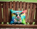 NEW Hippie Animal Cow Throw Pillow Machine Washable, Indoor Outdoor Decorative Pillow for Couch, Bed or Patio, 14Hx14W