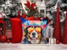 Bernese Mountain Dog Hippie Dawg Throw Pillow Machine Washable, Indoor Outdoor Decorative Pillow for Couch, Bed or Patio, 14Hx14W