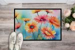 NEW Gerbera Daisies in Watercolor Doormat Front Door Mat Indoor Outdoor Rugs for Entryway, Non Slip Washable Low Pile, 18H X 27W