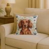 Longhaired Red Dachshund Coastal Sea Glass Throw Pillow Decorative Indoor Outdoor Accent Cushion for Couch, Bed or Patio, 18Hx18W