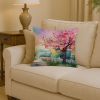 Michigan Apple Blossoms in Watercolor Throw Pillow Machine Washable, Indoor Outdoor Decorative Pillow for Couch, Bed or Patio, 14Hx14W