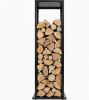 15 Inch Firewood Rack Black Galvanized Steel Outdoor Indoor Cutout Firewood Holder with Hooks Adjustable Pads