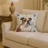 Brindle and White English Bulldog Coastal Sea Glass Throw Pillow Decorative Indoor Outdoor Accent Cushion for Couch, Bed or Patio, 14Hx14W