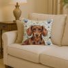 Chocolate and Tan Dachshund Coastal Sea Glass Throw Pillow Decorative Indoor Outdoor Accent Cushion for Couch, Bed or Patio, 14Hx14W