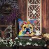English Bulldog Hippie Dawg Throw Pillow Machine Washable, Indoor Outdoor Decorative Pillow for Couch, Bed or Patio, 14Hx14W