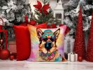 German Shepherd Hippie Dawg Throw Pillow Machine Washable, Indoor Outdoor Decorative Pillow for Couch, Bed or Patio, 14Hx14W