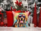 Doberman Pinscher Hippie Dawg Throw Pillow Machine Washable, Indoor Outdoor Decorative Pillow for Couch, Bed or Patio, 14Hx14W