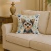 Black and Tan Yorkshire Terrier Coastal Sea Glass Throw Pillow Decorative Indoor Outdoor Accent Cushion for Couch, Bed or Patio, 14Hx14W