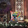 French Bulldog Hippie Dawg Throw Pillow Machine Washable, Indoor Outdoor Decorative Pillow for Couch, Bed or Patio, 14Hx14W