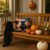 Black Pug Puppy Halloween Throw Pillow Machine Washable, Indoor Outdoor Decorative Pillow for Couch, Bed or Patio, 14Hx14W