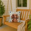Longhaired Red Dachshund Coastal Sea Glass Throw Pillow Decorative Indoor Outdoor Accent Cushion for Couch, Bed or Patio, 18Hx18W