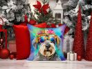 Schnauzer Hippie Dawg Throw Pillow Machine Washable, Indoor Outdoor Decorative Pillow for Couch, Bed or Patio, 14Hx14W