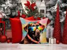 Chocolate Labrador Hippie Dawg Throw Pillow Machine Washable, Indoor Outdoor Decorative Pillow for Couch, Bed or Patio, 14Hx14W