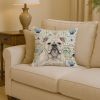White English Bulldog Coastal Sea Glass Throw Pillow Decorative Indoor Outdoor Accent Cushion for Couch, Bed or Patio, 14Hx14W