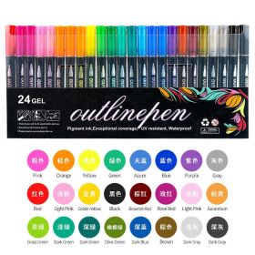 Double Line Outline Pen 24 Color Suit Dream Color Mark Fluorescent Marker (Option: 24 Colors Suit)