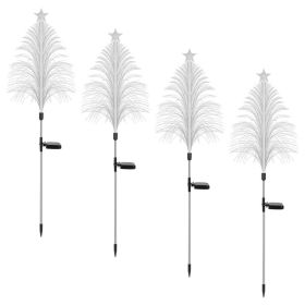 4Pack 7 Color Changing Solar Christmas Tree Lights Outdoor Optical Fiber Stake Lights Cedar Tree Lights With Topper Star IP44 Waterproof For Gard (Option: WHITE)