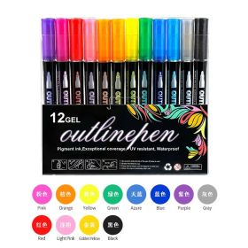 Double Line Outline Pen 24 Color Suit Dream Color Mark Fluorescent Marker (Option: 12 Colors Suit)