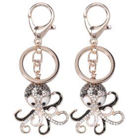 2PCS Fashion Octopus Shaped Rhinestones Keychain Key Ring Bag Charm Pendant Gift(Black Black ) (Option: Default)