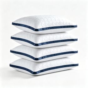 2-Pack Luxury Bed Pillows - Breathable Down Alternative Gusseted Supportive Pillows With White & Navy Blue Elegant Pattern, Soft Fiber Fill For Enhanc (Option: 4pc King 19x 34in)