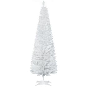 HOMCOM 6' Artificial Pencil Christmas Tree, Slim Xmas Tree With 390 Realistic Branch Tips And Plastic Stand, White (Option: WHITE)