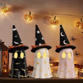 Halloween Decor Indoor, Set Of 3 Ceramic Ghosts With Witch Hats, Cute Spooky Ghost Figurines For Mantel, Shelf & Tabletop Decor, Halloween Decoration (Option: Defaulttitle)