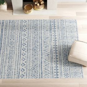 Chevron Coastal Boho Style Indoor Outdoor Area Rug (Color: Blue Grey, size: 5 Ft X 7.5 Ft)
