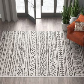 Chevron Coastal Boho Style Indoor Outdoor Area Rug (Color: Black Off-White, size: 5 Ft X 8 Ft)