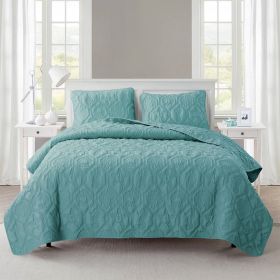 King Coastal Beach Embossed Starfish Seashell Seahorse 3-Piece Quilt Set (Color: Aqua Blue)