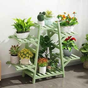 Indoor Outdoor Bamboo Wood 6-Shelf Flower Pot Plant Stand (Color: Green)
