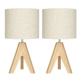 Set of 2 - Scandinavian Style Tripod Desk Lamp with Linen Drum Shade (Color: Beige)