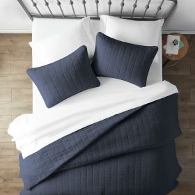 2 or 3 Piece Microfiber Farmhouse Coverlet Bedspread Set (Color: Navy, size: Full/Queen)