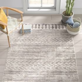 Grey Ivory Chevron Stripe Geometric Boho Style Area Rug (size: 6.6 Ft X 9 Ft)