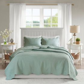 Full/Queen size 3-Piece Reversible Scalloped Edges Microfiber Quilt Set (Color: Seafoam)