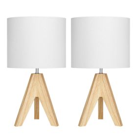 Set of 2 - Scandinavian Style Tripod Desk Lamp with Linen Drum Shade (Color: White)