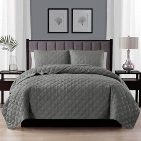 Twin/Twin XL 2-Piece Polyester Microfiber Diamond Quilt Set (Color: Grey)