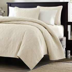 Twin / Twin XL size Coverlet Quilt Set with Sham in Seafoam (Color: Ivory)